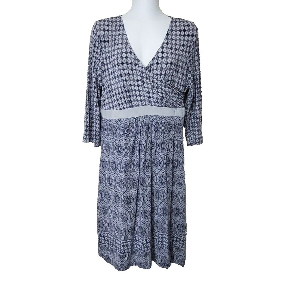 Athleta Dress Womens Medium Wrap it Up Gray Blue Faux Wrap Surplice 3/4 Sleeve